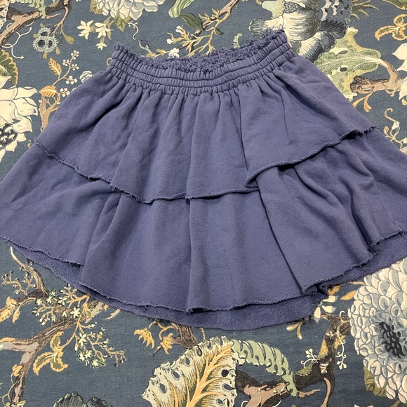 Aerie Weekend Ruffle Mini Skirt Sz Small Tiered Blue Raw Edges Small Comfy Cozy - Picture 2 of 6